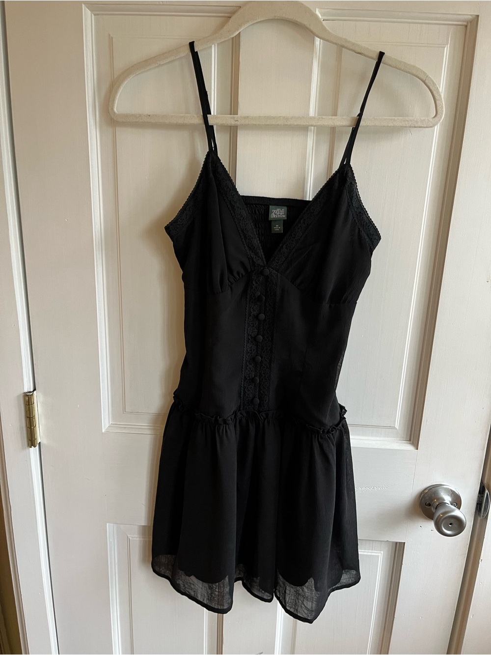 Black Lace-Trim Spaghetti Strap Mini Dress